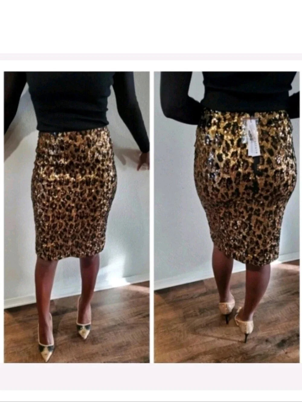 Alice + Olivia Ramos Leopard Print Sequin Pencil Skirt Size 0